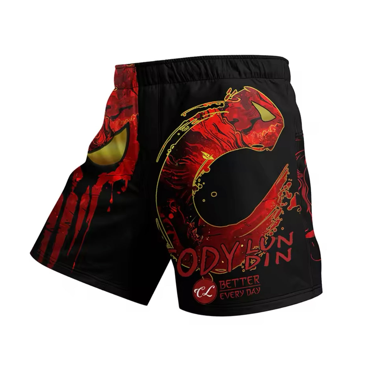 Red Skull Premium High Neck BJJ No Gi / MMA Set. Rash Guard, Shorts & Spats