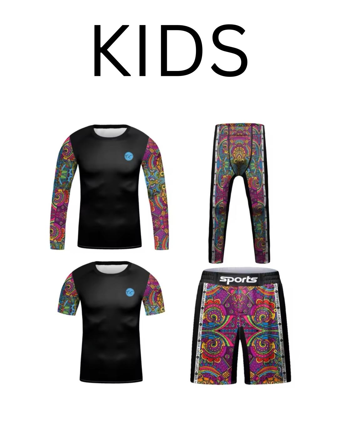 Psychedelic Premium BJJ No Gi / MMA Set. Rash Guard, Shorts & Spats