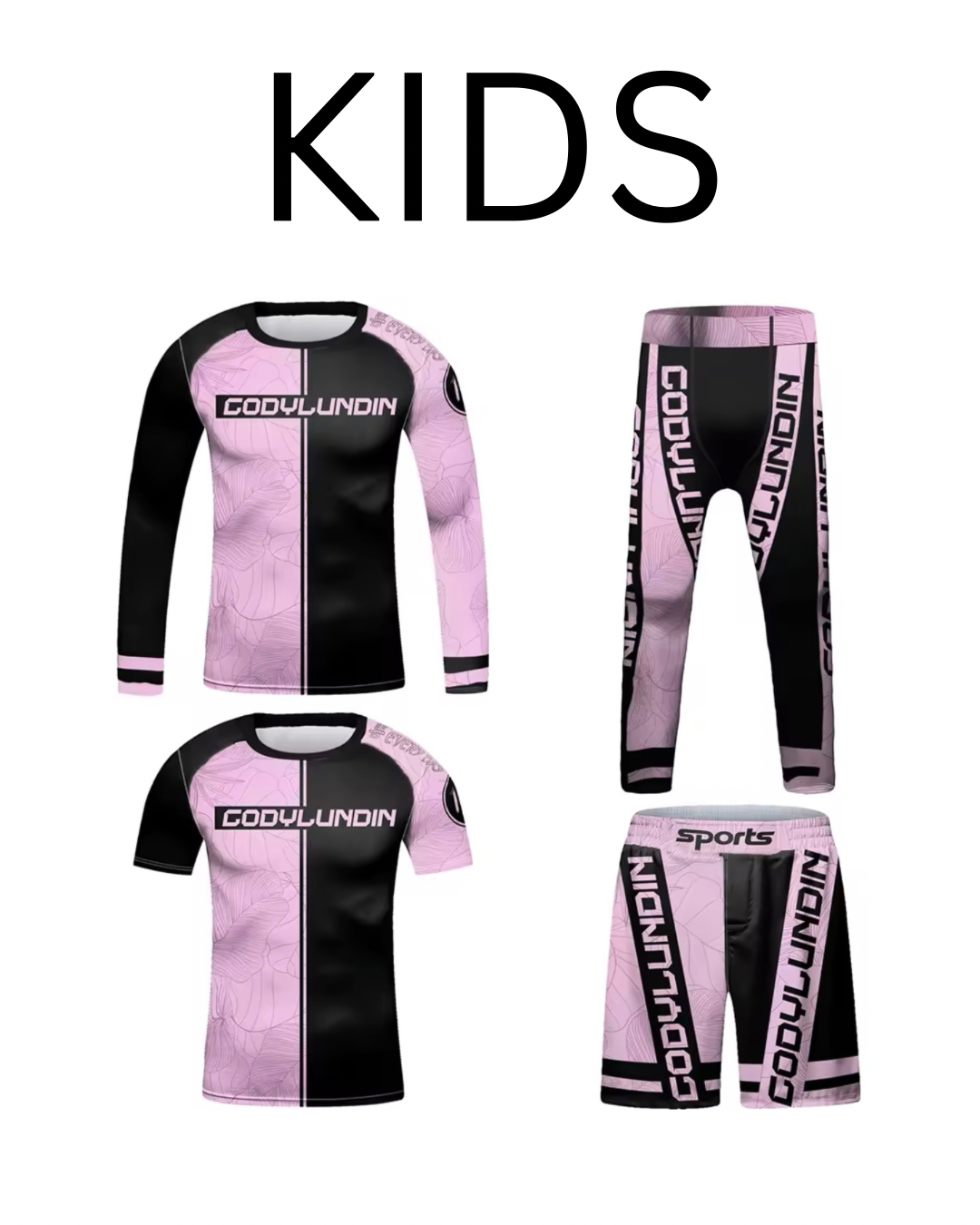 Black & Pink Premium BJJ No Gi / MMA Set. Rash Guard, Shorts & Spats
