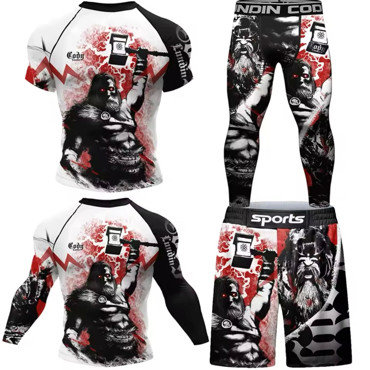 Warrior God Premium BJJ No Gi / MMA Set. Rash Guard, Shorts & Spats