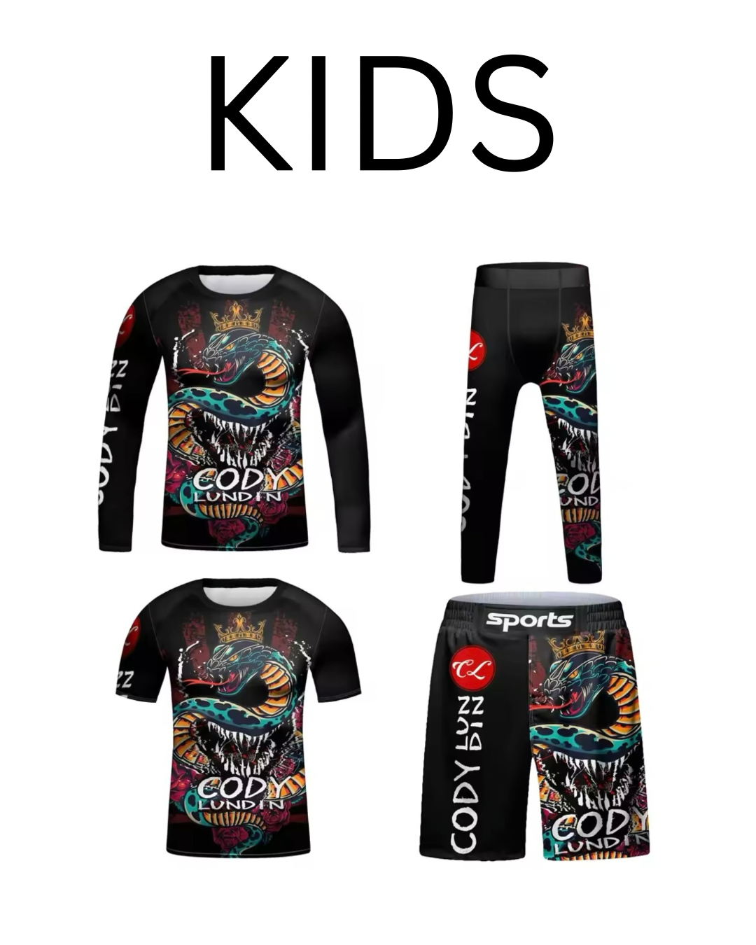 Snake King Premium BJJ No Gi / MMA Set. Rash Guard, Shorts & Spats