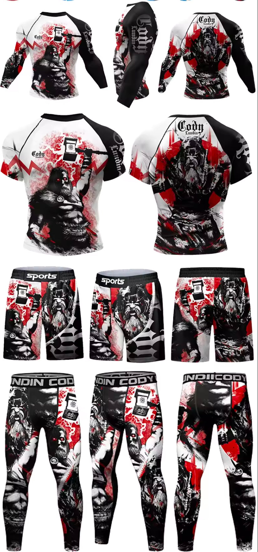 Warrior God Premium BJJ No Gi / MMA Set. Rash Guard, Shorts & Spats