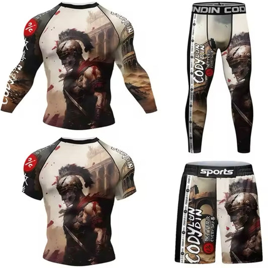 Gladiator Premium BJJ No Gi / MMA Set. Rash Guard, Shorts & Spats