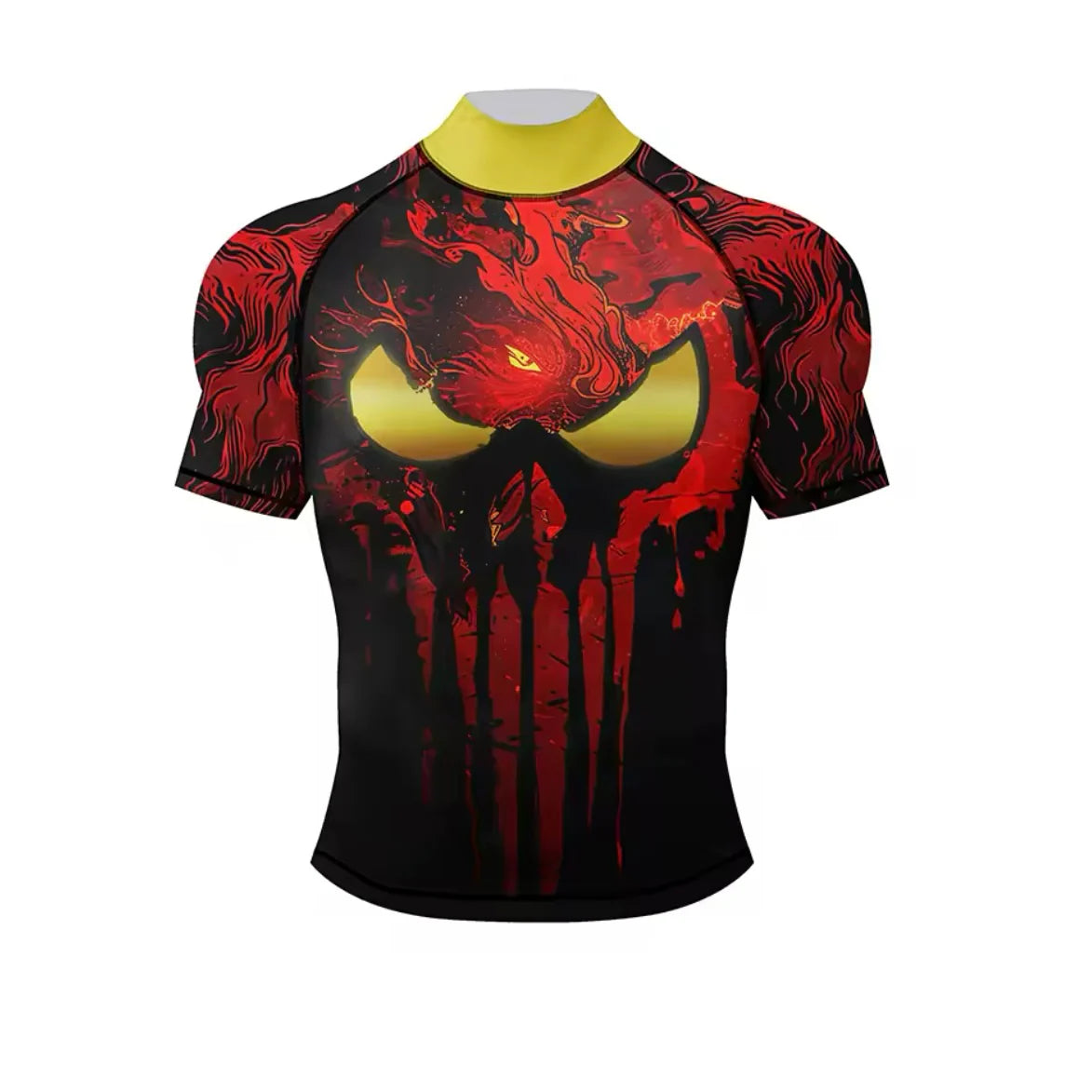 Red Skull Premium BJJ / MMA High Neck Rash Guard - LONG & SHORT SLEEVE VARIATIONS