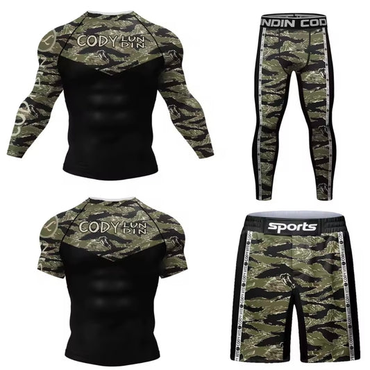 Green Canopy Premium BJJ No Gi / MMA Set. Rash Guard, Shorts & Spats