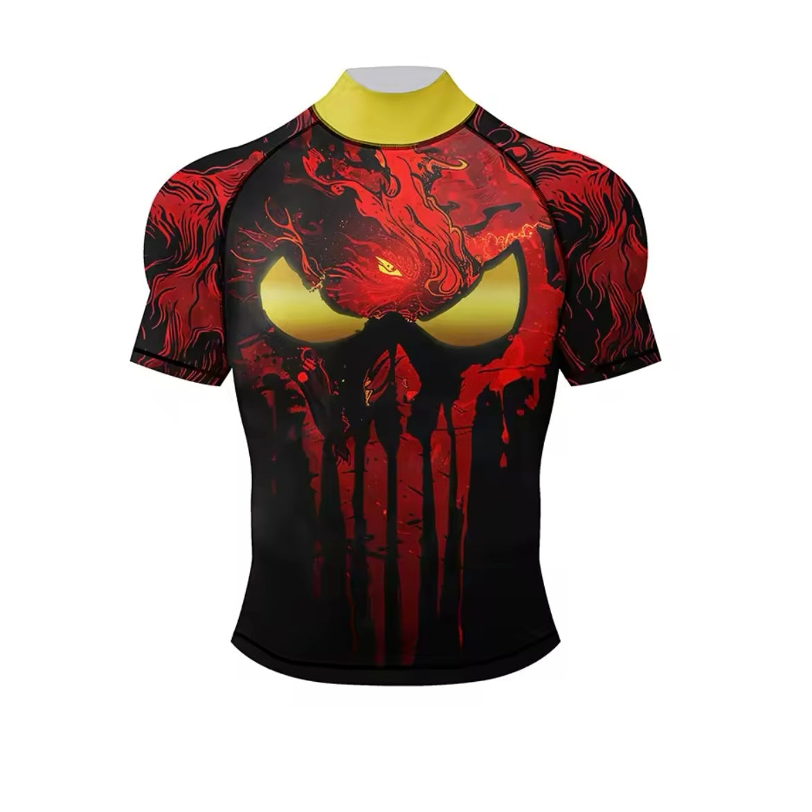 Red Skull Premium High Neck BJJ No Gi / MMA Set. Rash Guard, Shorts & Spats