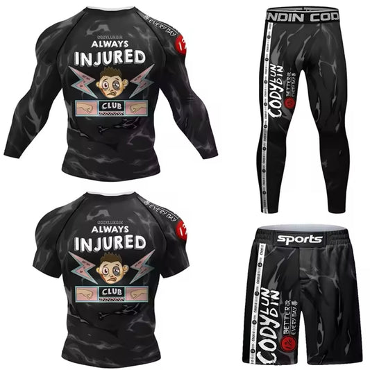 Always Injured Premium BJJ No Gi / MMA Set. Rash Guard, Shorts & Spats