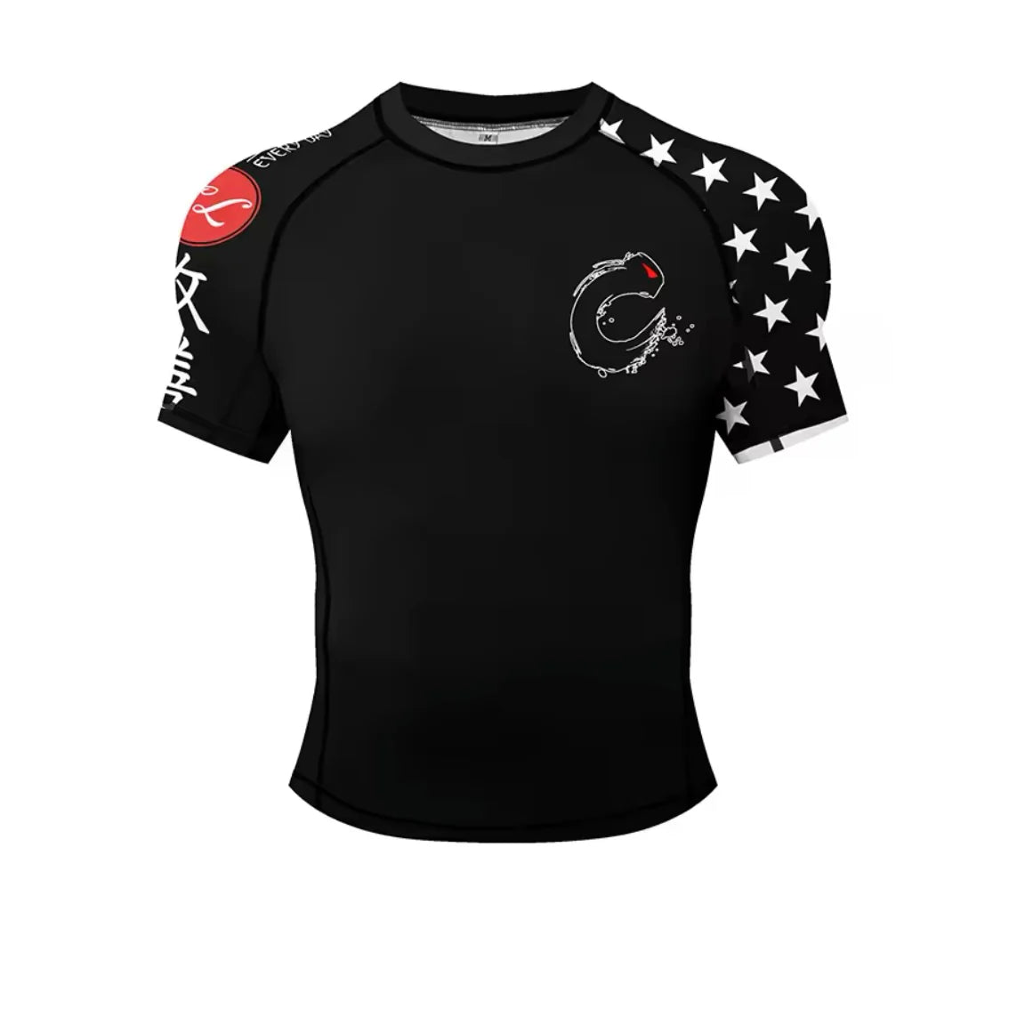 Black USA Premium BJJ / MMA Rash Guard - LONG & SHORT SLEEVE VARIATIONS