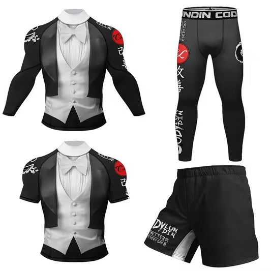 Tuxedo Premium High Neck BJJ No Gi / MMA Set. Rash Guard, Shorts & Spats