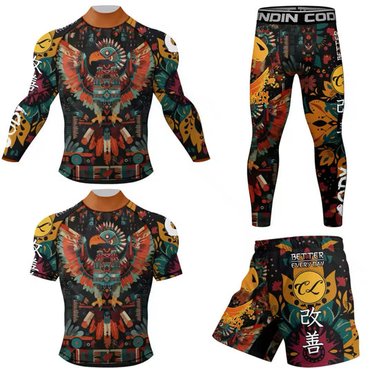 Bird Roller Premium High Neck BJJ No Gi / MMA Set. Rash Guard, Shorts & Spats