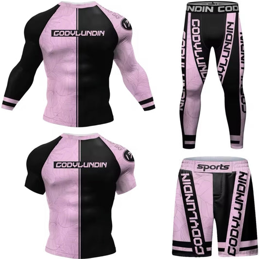 Black & Pink Premium BJJ No Gi / MMA Set. Rash Guard, Shorts & Spats