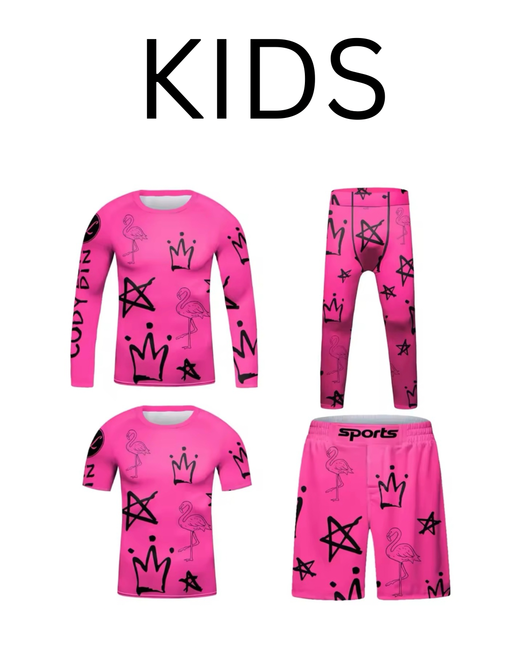 Pink Flamingo Premium BJJ No Gi / MMA Set. Rash Guard, Shorts & Spats