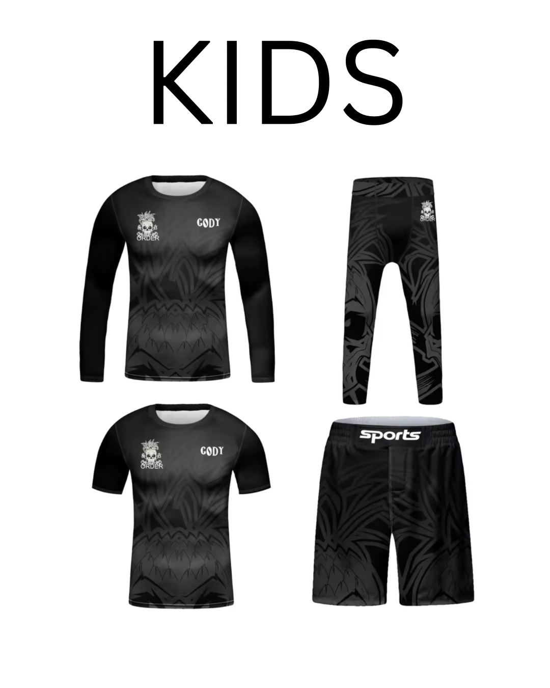 Black Skull Premium BJJ No Gi / MMA Set. Rash Guard, Shorts & Spats
