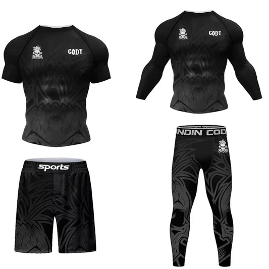 Black Skull Premium BJJ No Gi / MMA Set. Rash Guard, Shorts & Spats