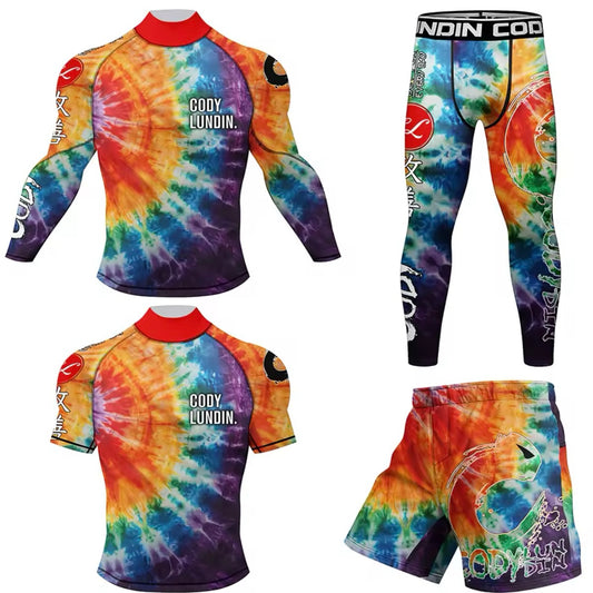 Colourful Premium High Neck BJJ No Gi / MMA Set. Rash Guard, Shorts & Spats