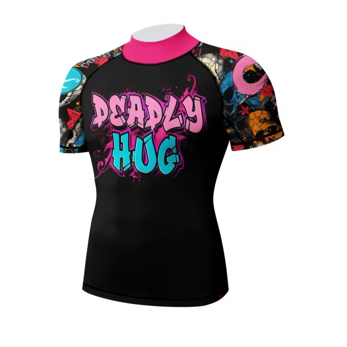 Deadly Hug Premium High Neck BJJ No Gi / MMA Set. Rash Guard, Shorts & Spats