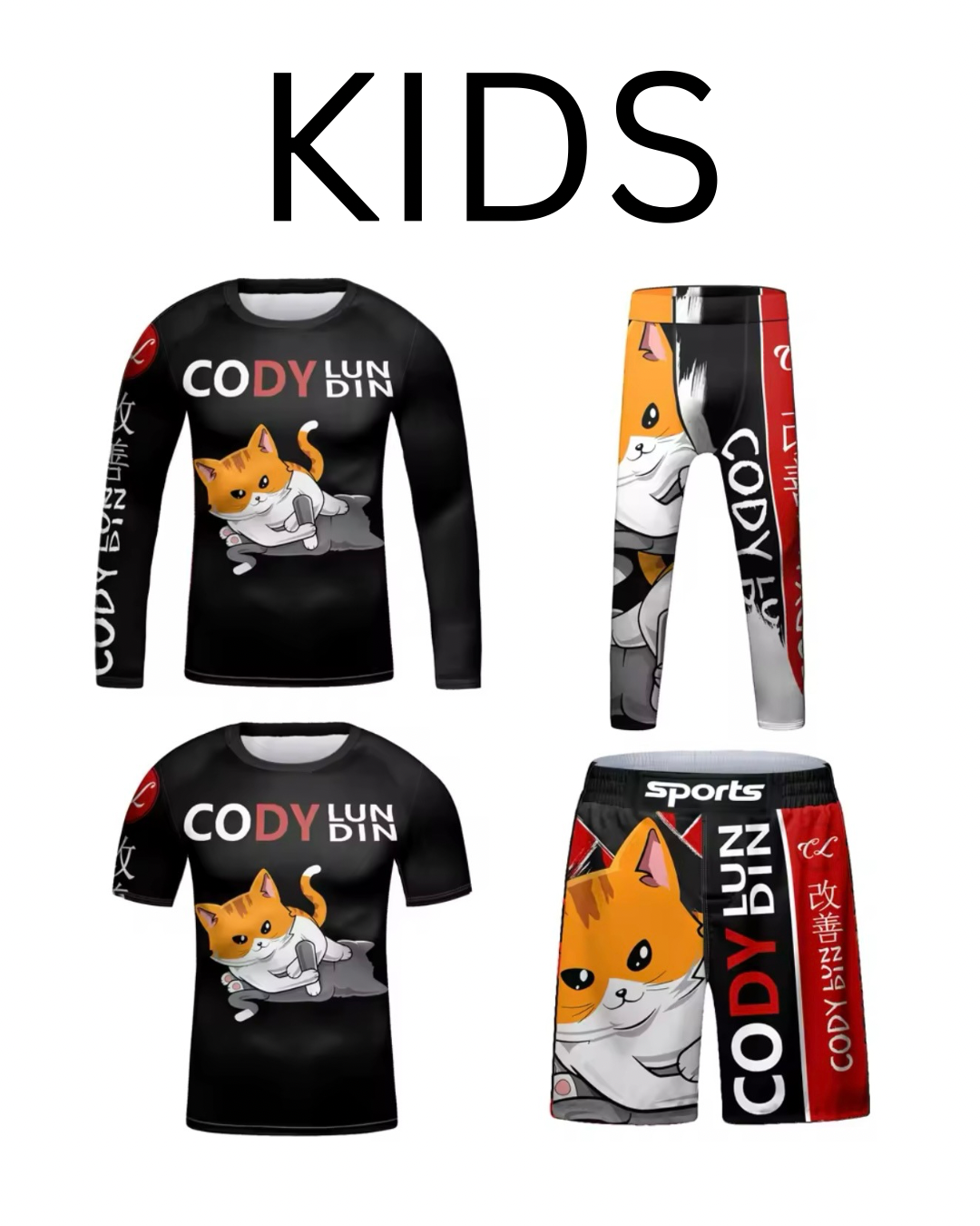 Cat Premium BJJ No Gi / MMA Set. Rash Guard, Shorts & Spats