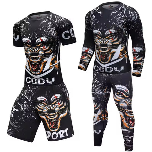 Wolf Premium BJJ No Gi / MMA Set. Rash Guard, Shorts & Spats