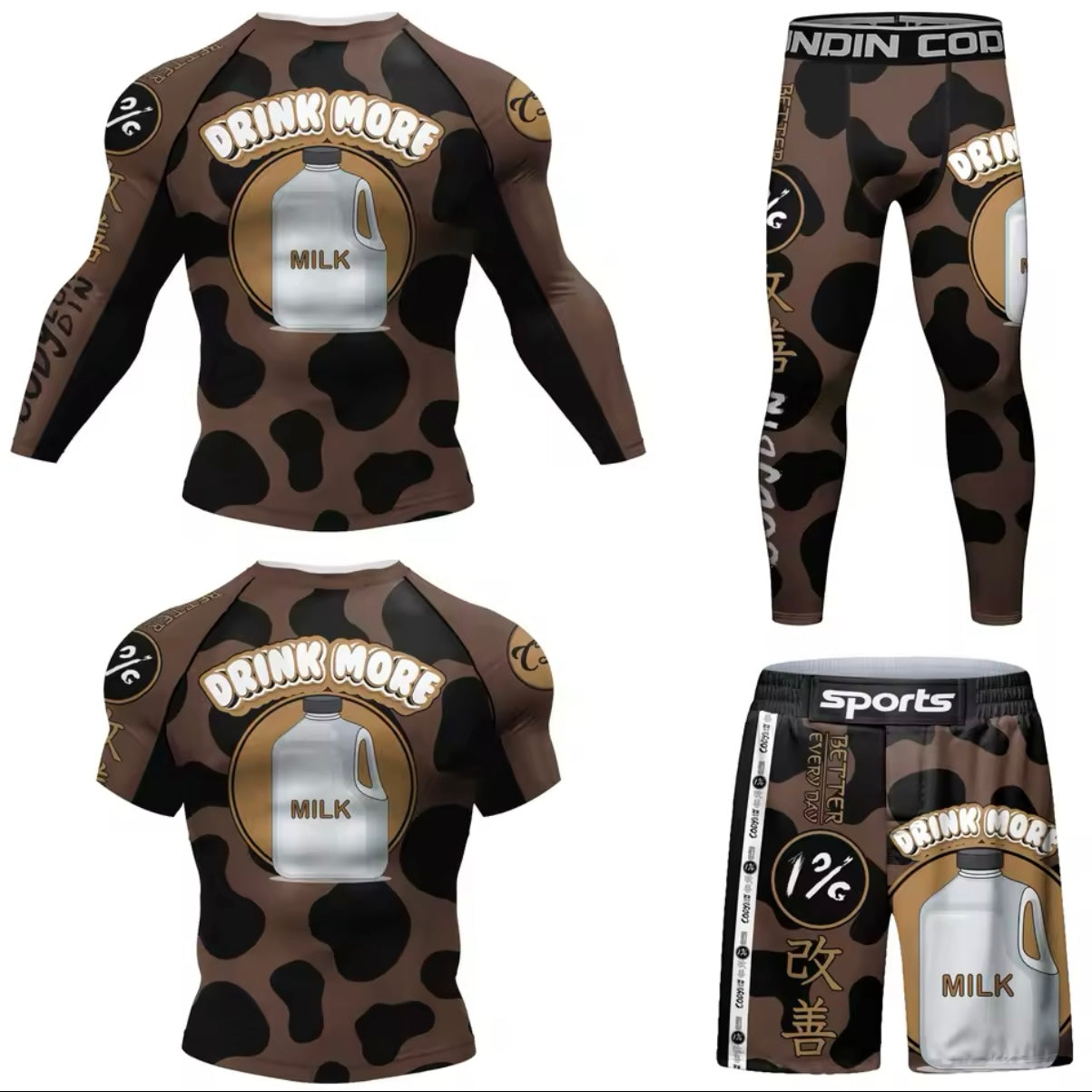 Milk Premium BJJ No Gi / MMA Set. Rash Guard, Shorts & Spats