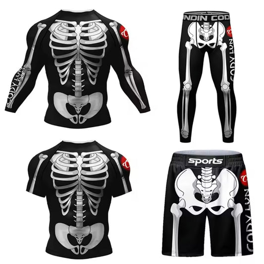 Skeleton Premium BJJ No Gi / MMA Set. Rash Guard, Shorts & Spats