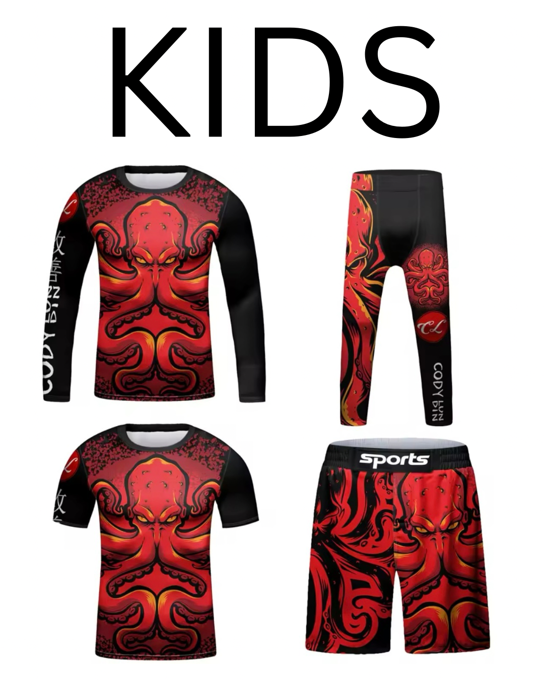 Octopus Premium BJJ No Gi / MMA Set. Rash Guard, Shorts & Spats