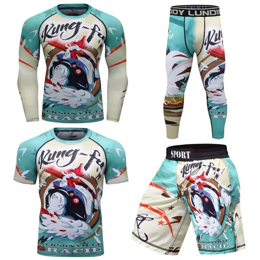 Kung Fu Chicken Premium BJJ No Gi / MMA Set. Rash Guard, Shorts & Spats