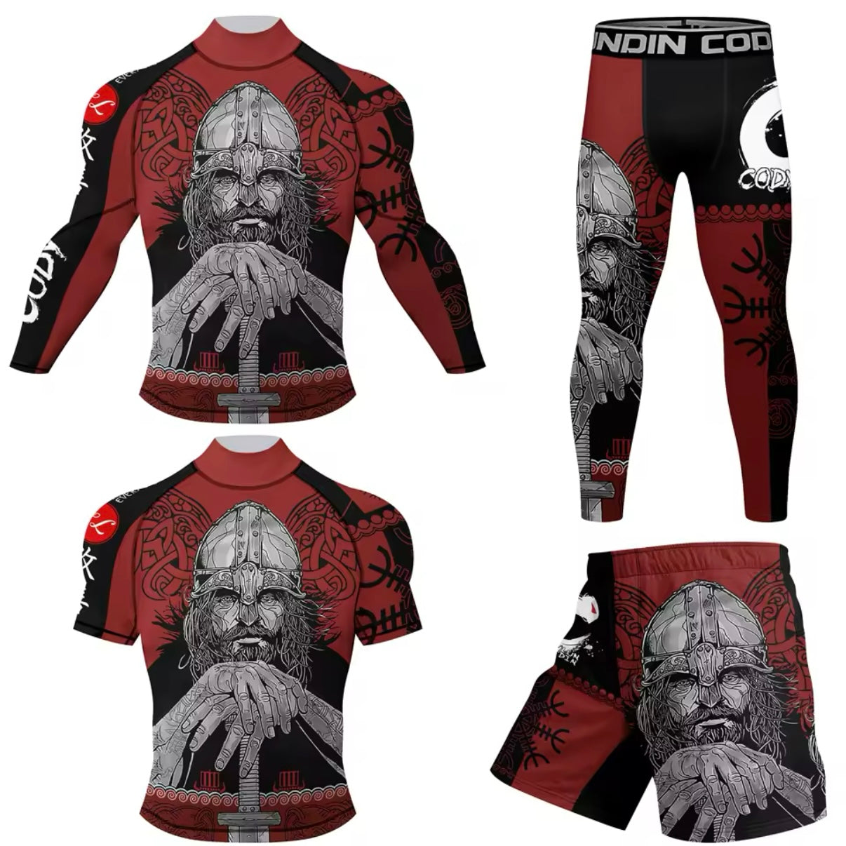 Viking Premium High Neck BJJ No Gi / MMA Set. Rash Guard, Shorts & Spats