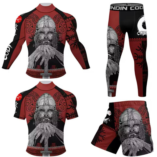 Viking Premium High Neck BJJ No Gi / MMA Set. Rash Guard, Shorts & Spats