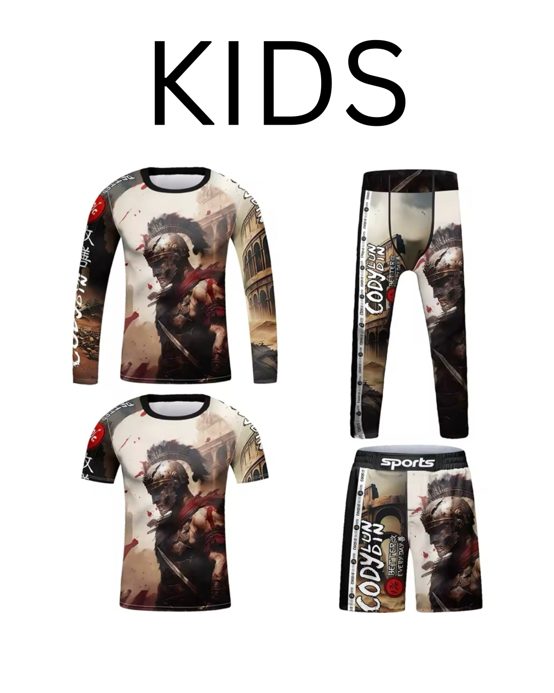 Gladiator Premium BJJ No Gi / MMA Set. Rash Guard, Shorts & Spats