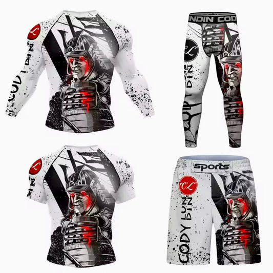 Samurai Warrior Premium BJJ No Gi / MMA Set. Rash Guard, Shorts & Spats