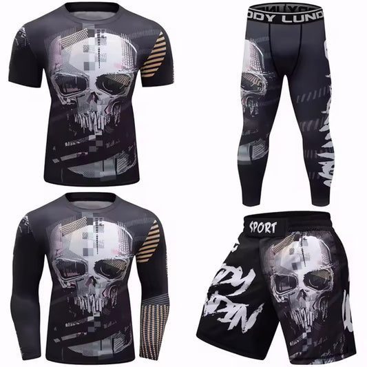 Skull Premium BJJ No Gi / MMA Set. Rash Guard, Shorts & Spats