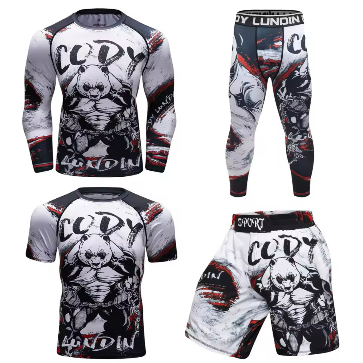 Panda Premium BJJ No Gi / MMA Set. Rash Guard, Shorts & Spats