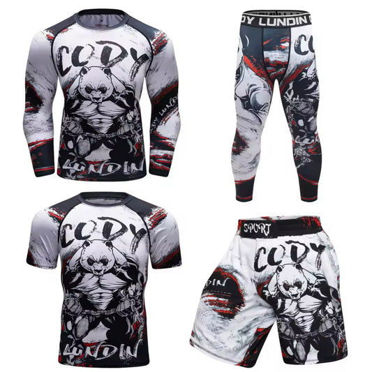 Panda Premium BJJ No Gi / MMA Set. Rash Guard, Shorts & Spats