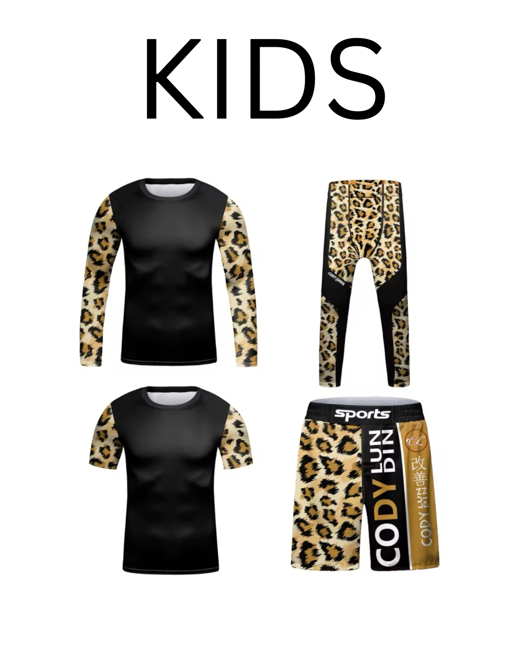 Leopard Premium BJJ No Gi / MMA Set. Rash Guard, Shorts & Spats