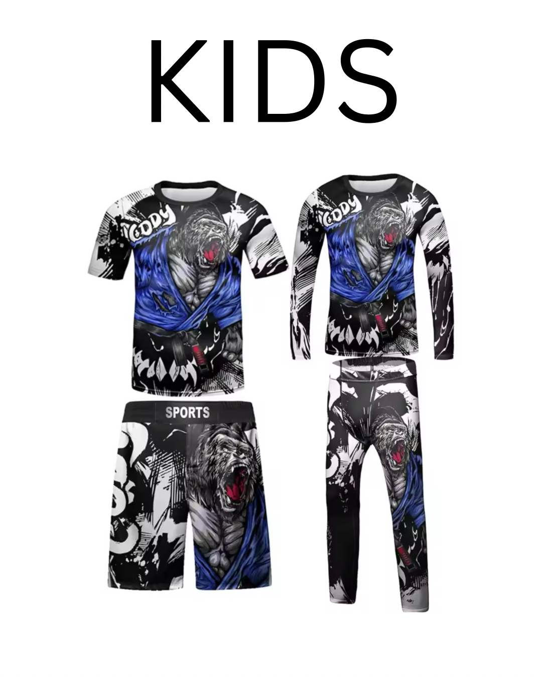 Gorilla Rage Premium BJJ No Gi / MMA Set. Rash Guard, Shorts & Spats
