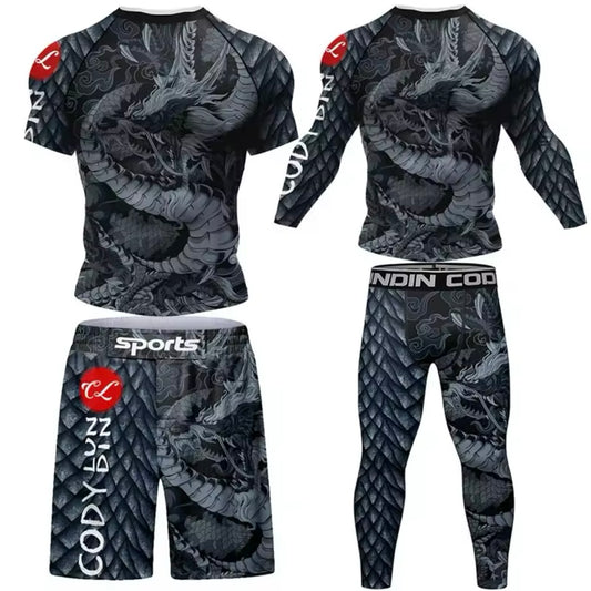 Black Dragon Premium BJJ No Gi / MMA Set. Rash Guard, Shorts & Spats