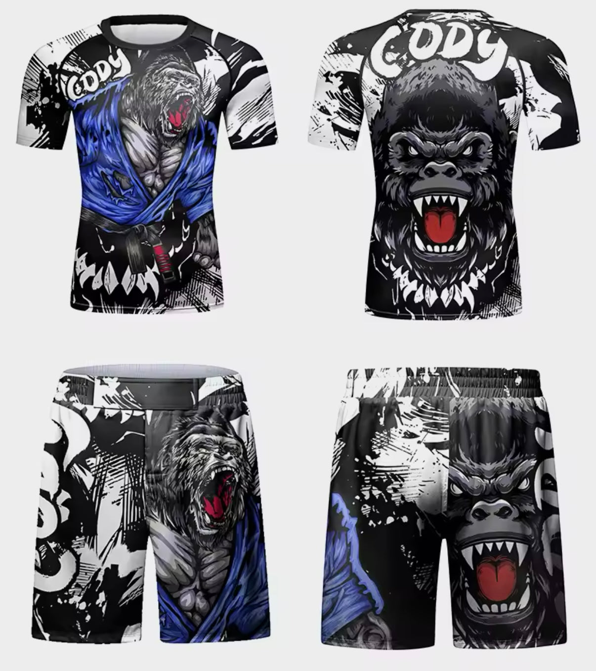 Gorilla Rage Premium BJJ No Gi / MMA Set. Rash Guard, Shorts & Spats
