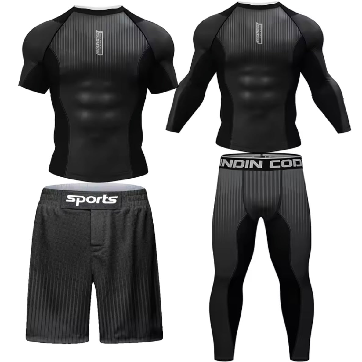 Black Premium BJJ No Gi / MMA Set. Rash Guard, Shorts & Spats