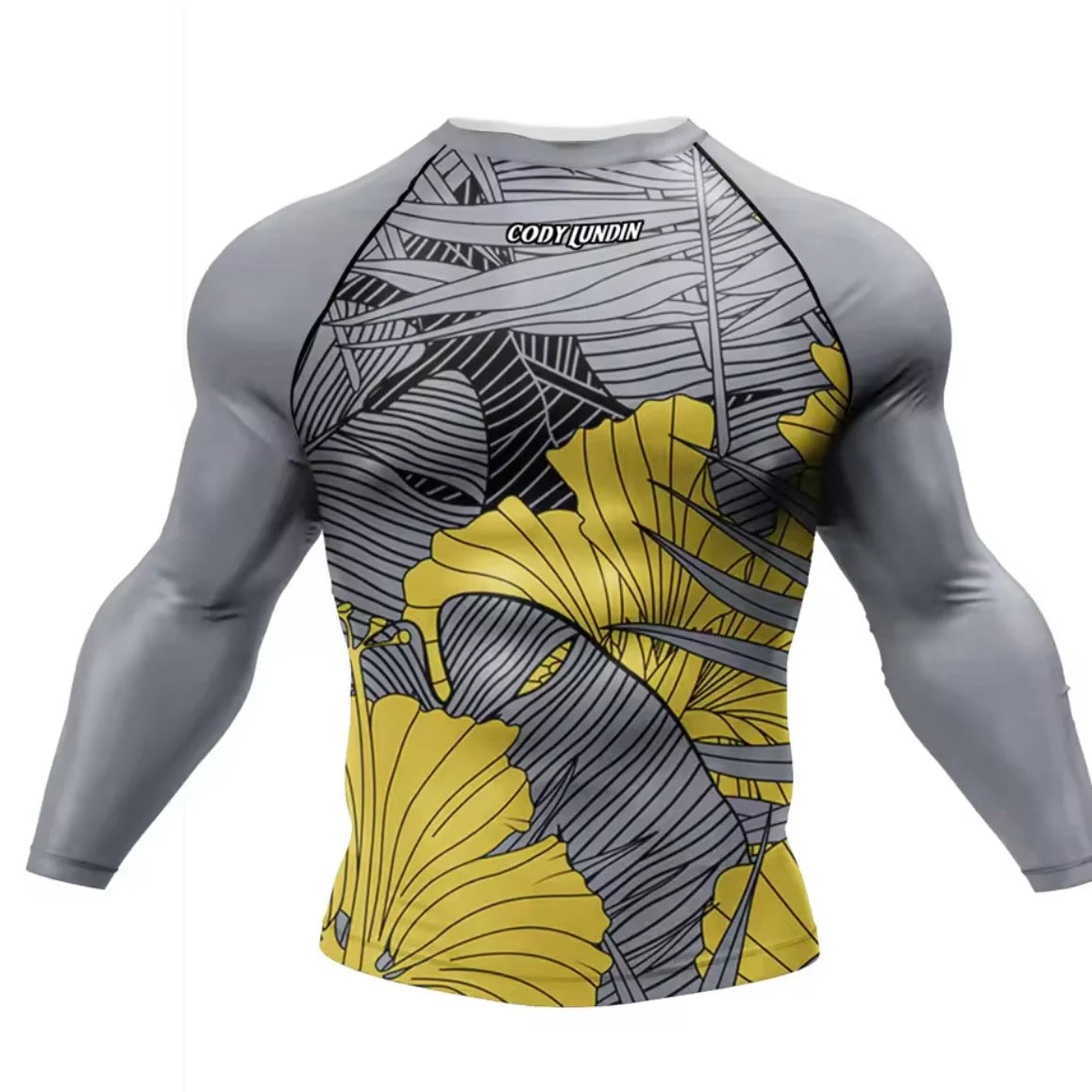 Grey & Yellow Flower Premium BJJ / MMA Rash Guard - LONG & SHORT SLEEVE VARIATIONS