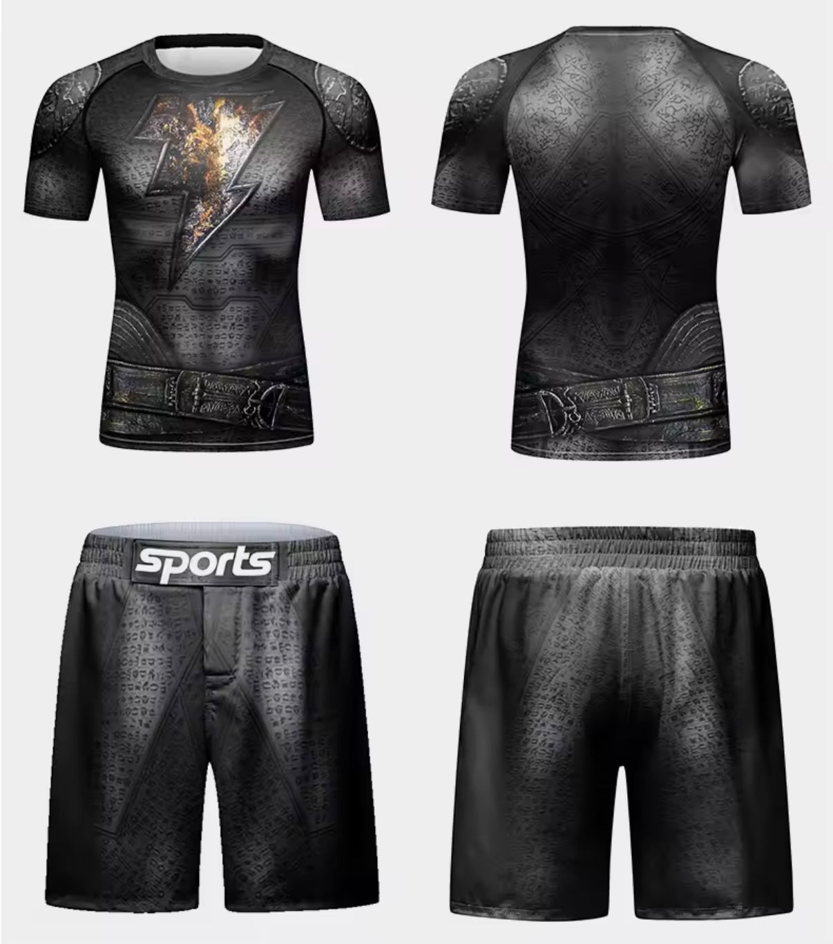 Black Flash Premium BJJ No Gi / MMA Set. Rash Guard, Shorts & Spats