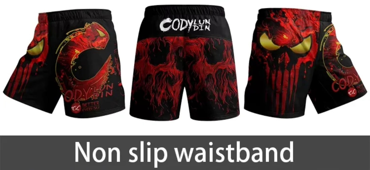 Red Skull Premium High Neck BJJ No Gi / MMA Set. Rash Guard, Shorts & Spats
