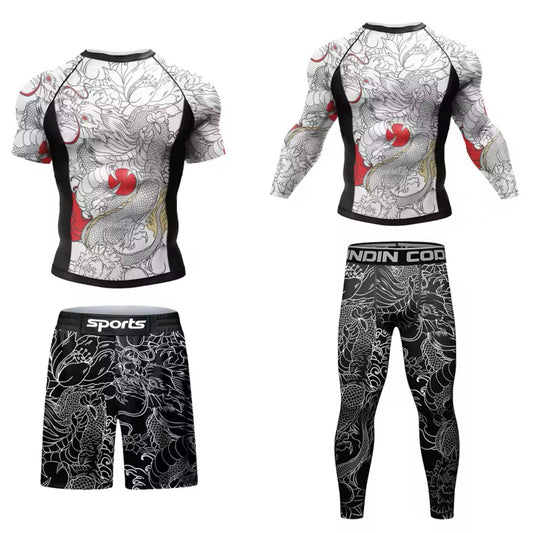 Dragon Roller Premium BJJ No Gi / MMA Set. Rash Guard, Shorts & Spats