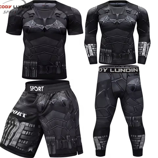 Batman Premium BJJ No Gi / MMA Set. Rash Guard, Shorts & Spats