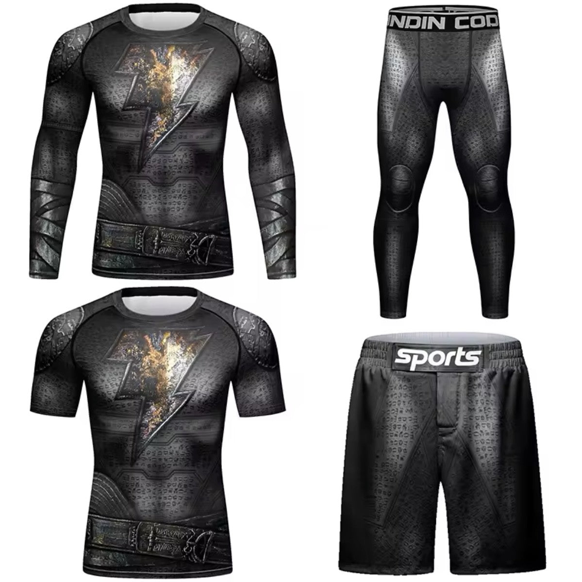 Black Flash Premium BJJ No Gi / MMA Set. Rash Guard, Shorts & Spats