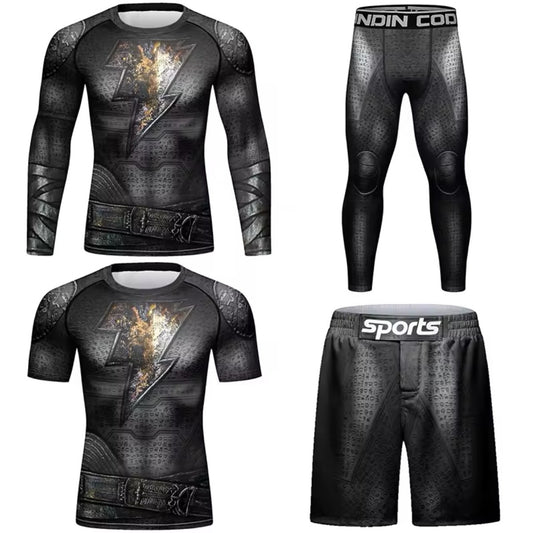 Black Flash Premium BJJ No Gi / MMA Set. Rash Guard, Shorts & Spats