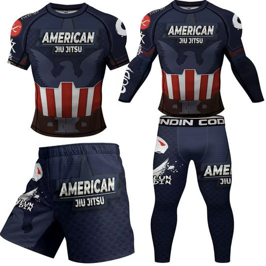 American Jiu Jitsu Premium BJJ No Gi / MMA Set. Rash Guard, Shorts & Spats
